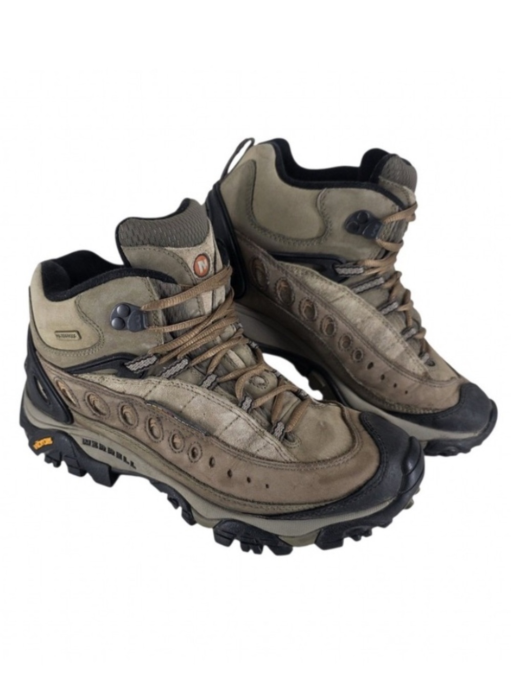 Merrell Pulse II Waterproof Mid Womens 8 Loden Taupe Hiking Boots Vibram Sole